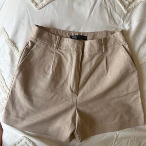 Zara Neutral Beige High-Waist Tailored Shorts